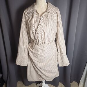 Eloquii Plus 20 Striped Cotton Shirt Dress Long Sleeve Button Casual Work